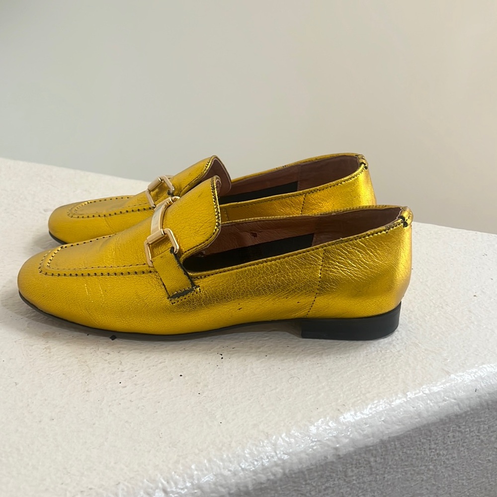 Metallic Gold Leather Loafers - Women